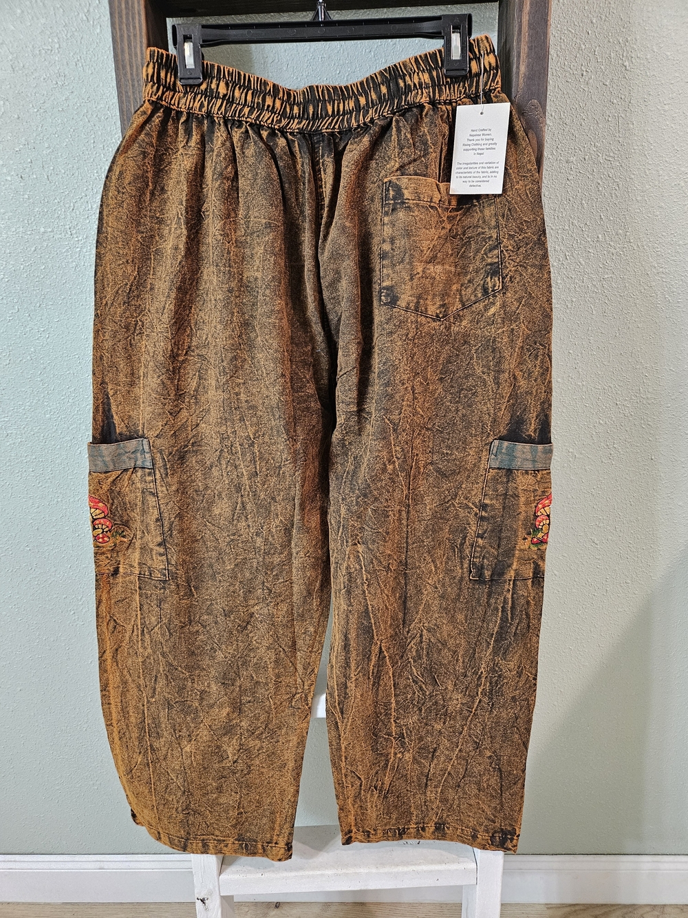 Boho Hippie Patchwork Cargo Pants Rising International Acid Wash Size XL - Picture 2 of 5